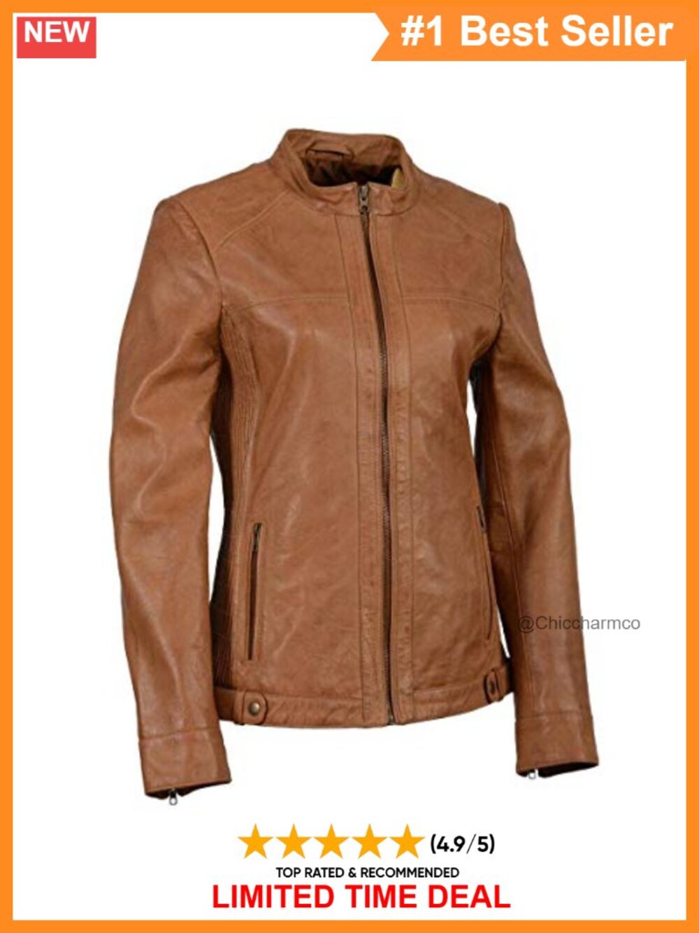 Women's Zip Front Leather Jacket with Side Stretch Fitting
